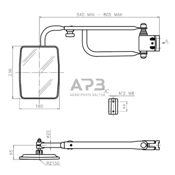 Veidrodėlis su laikikliu L/R 236x180mm SMAT NORD CA6101001 2