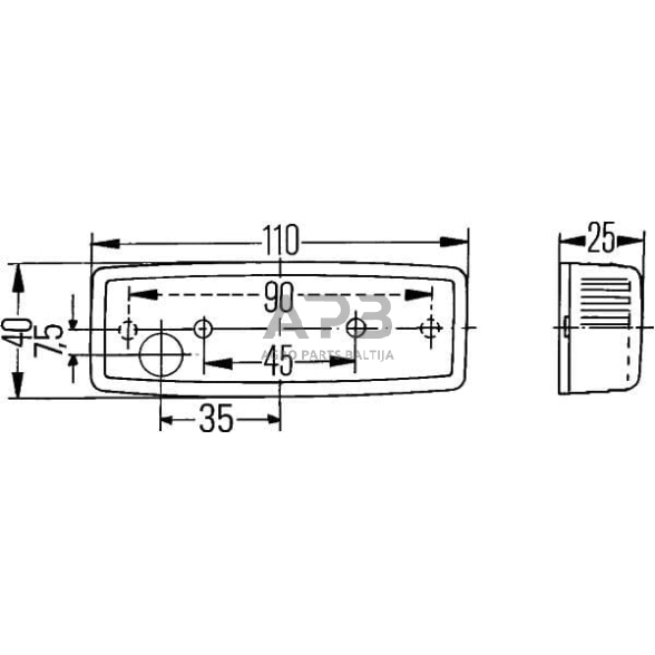 Žymeklio lemputė 5W, stačiakampis, 12V, raudona, 110x25x40mm, Hella 2SA006717001 2